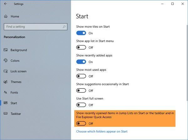 Effacer les fichiers et dossiers récents dans Windows 10