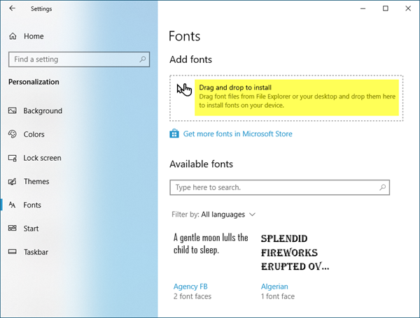 Cara memasang dan menukar fon hanya untuk diri sendiri dalam Windows 10
