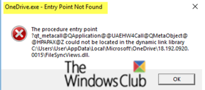 OneDrive.exe ulazna točka nije pronađena u sustavu Windows 10