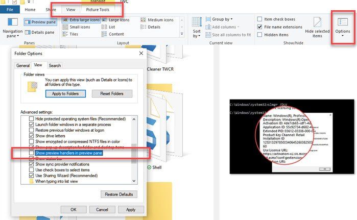 Preview Pane hilang atau tidak berfungsi; Tidak dapat melihat fail di Windows 10 Explorer