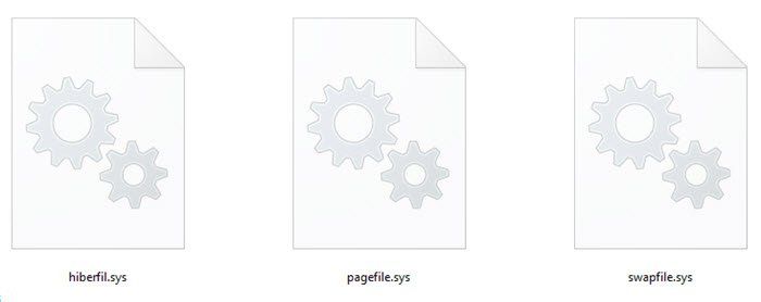 Hiberfil.sys, Pagefile.sys un jaunais Swapfile.sys fails operētājsistēmā Windows 10