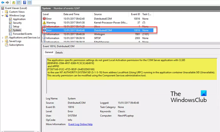 Correction de l'erreur d'ID d'événement DCOM 10016 sous Windows 10