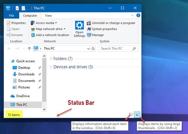 כיצד להפעיל או להשבית את שורת המצב בסייר הקבצים ב- Windows 10