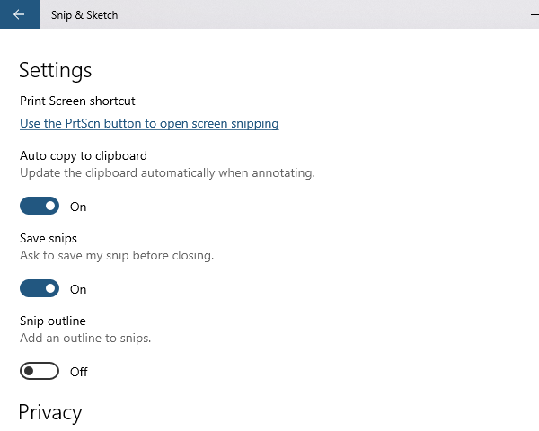Lijst met nieuwe functies in de Snip and Sketch-app in Windows 10