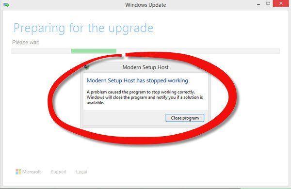 Le nœud d'installation moderne a cessé de fonctionner - Erreur Windows 10