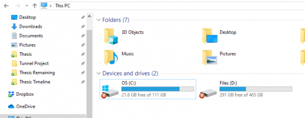 Punane X kaustades, failides või kõvakettal Windows 10-s
