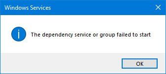 Kan afhankelijkheidsservice niet starten in Windows 10