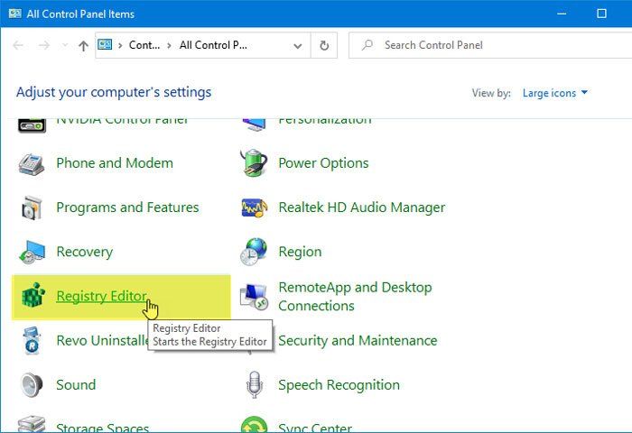 Kako dodati uređivač registra na upravljačku ploču u sustavu Windows 10