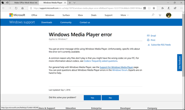 Windows Media Player でファイルの再生中に問題が発生しました
