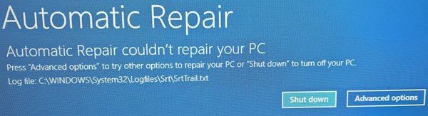 La réparation automatique du démarrage n'a pas pu réparer votre PC sous Windows 10