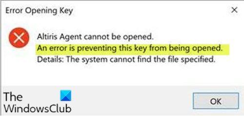 Грешка при отваряне на ключа на системния регистър: Грешка предотвратява отварянето на този ключ