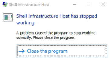 Shell Infrastructure Host a cessé de fonctionner sous Windows 10