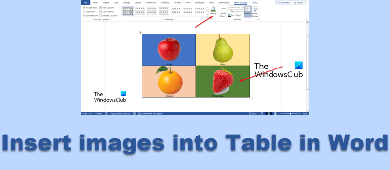 ievietot attēlus tabulā programmā Microsoft Word