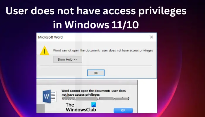 L'utilisateur Word n'a pas de privilèges d'accès dans Windows 11/10