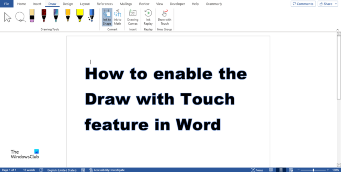 כיצד להפעיל את התכונה 'צייר עם מגע' ב-Word