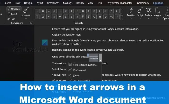 Как да вмъкнете символ със стрелка в документ на Word