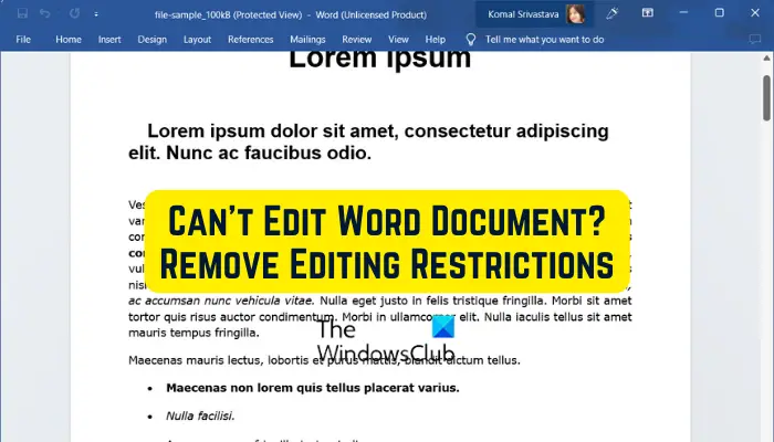 Kan Word-document niet bewerken; Verwijder bewerkingsbeperkingen