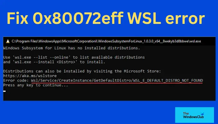 Napraw błąd 0x80072eff WSL na komputerze z systemem Windows