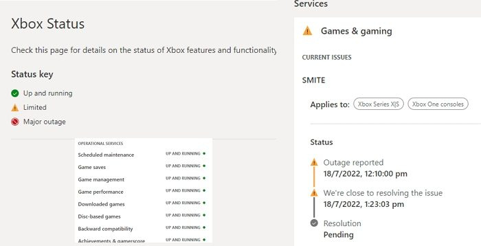 Xbox స్థితి పేజీ