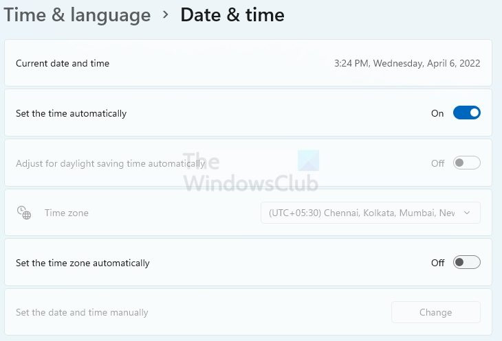 Baguhin ang mga setting ng oras ng Windows