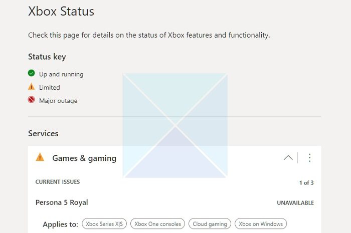 Estat del servei Xbox