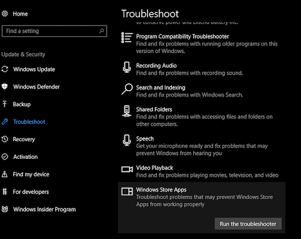 Troubleshooter ng Windows Store Apps - Windows 10